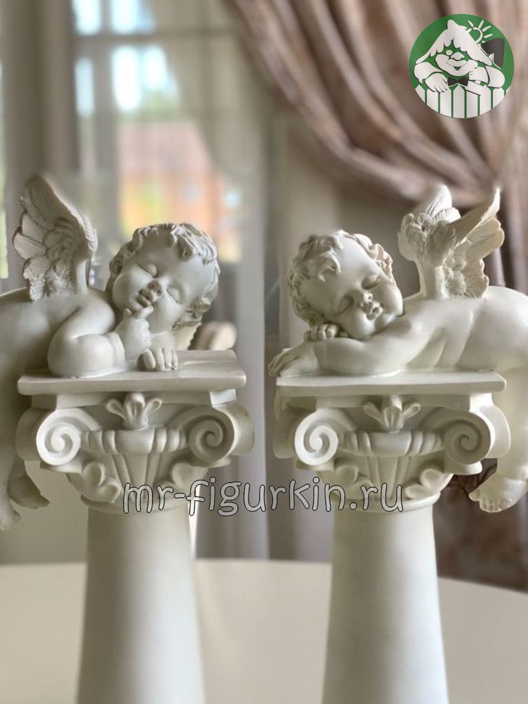 Декоративные колонны с фигурками ангелов, прованс, белые H-38 см (2 шт.)