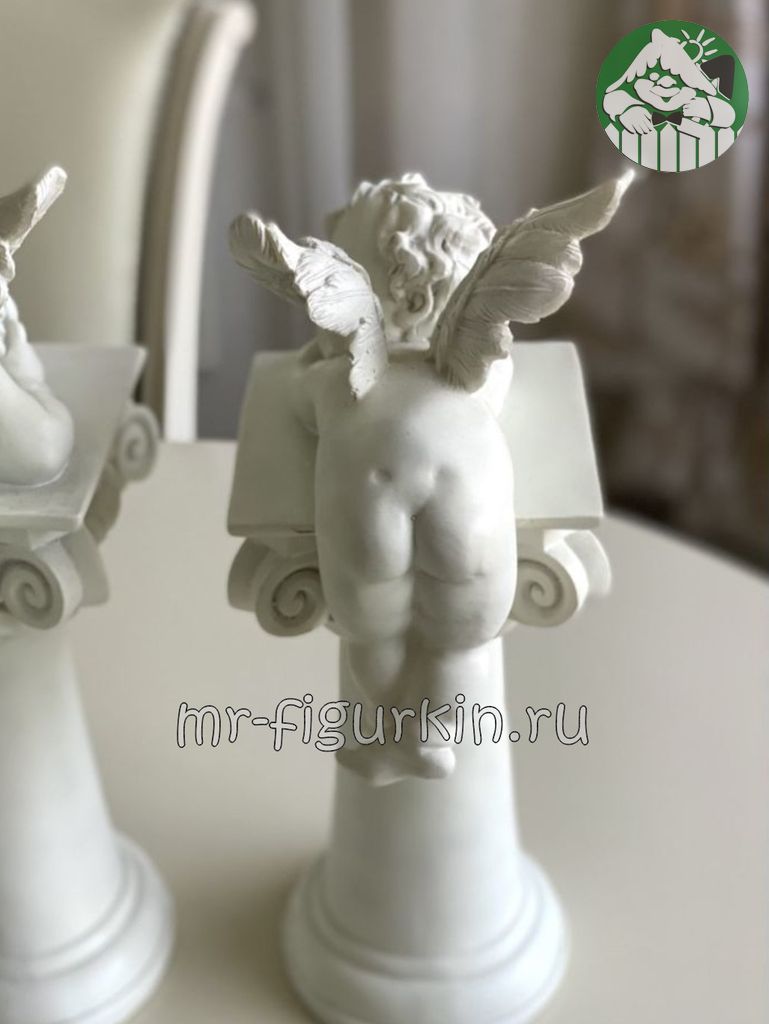 Декоративные колонны с фигурками ангелов, прованс, белые H-38 см (2 шт.)