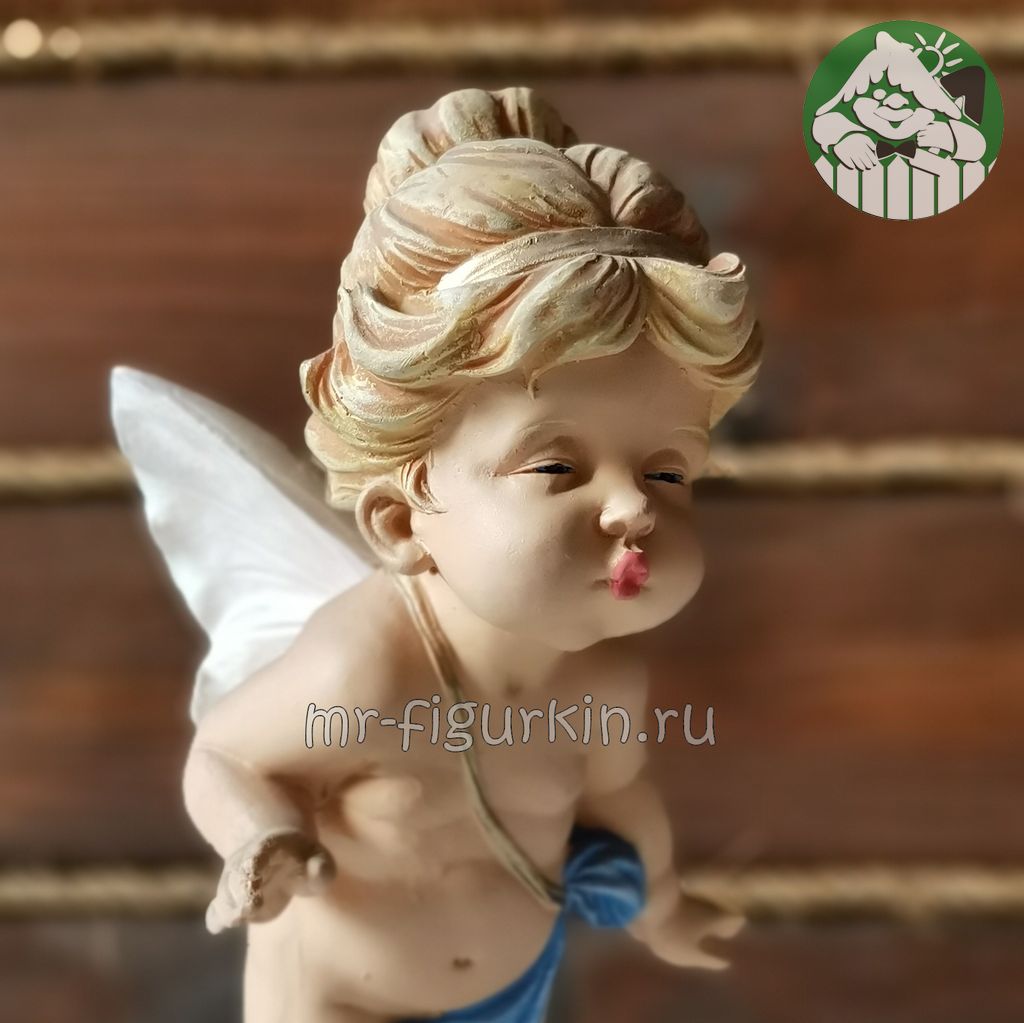 Фигур Ангел девочка поцелуй малый (цветной) H-27см